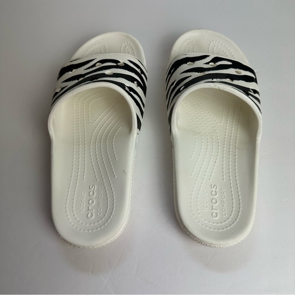 Crocs Zebra Animal Print Slide Sandals Classic Women’s Size 9 or Men's 7 Shoes - Picture 4 of 8